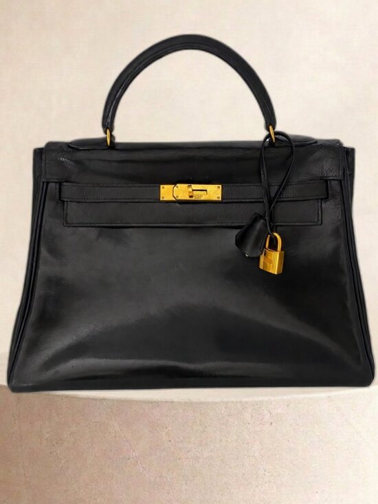 Hermes Handbags - Hermes Kelly 32 Retourne Black Box Calf GHW